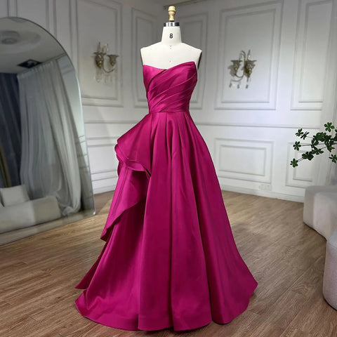 Robe de soirée élégante en satin fuchsia style A-Line, sans bretelles, pour femme, tenue de mariage, 2025, LA72313 