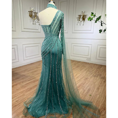 Arabic pink Mermaid Cape Sleeve High Split Beaded Evening Dresses Gowns 2025 For Women Wedding Party LA71938