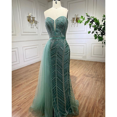 Arabic turquoise Mermaid Sexy High Split Beaded Long Evening Dresses Gowns For Women Wedding Party 2025 LA71966
