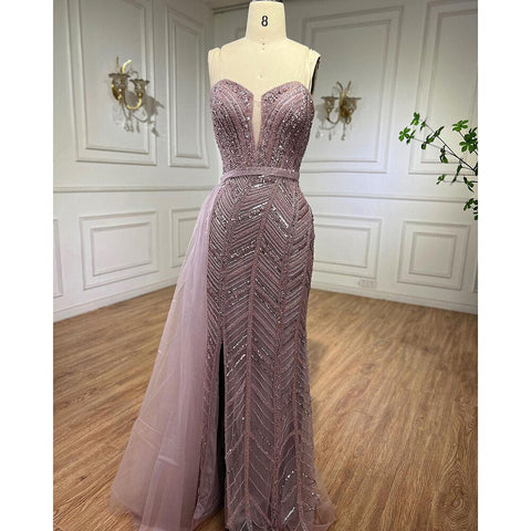 Arabic turquoise Mermaid Sexy High Split Beaded Long Evening Dresses Gowns For Women Wedding Party 2025 LA71966