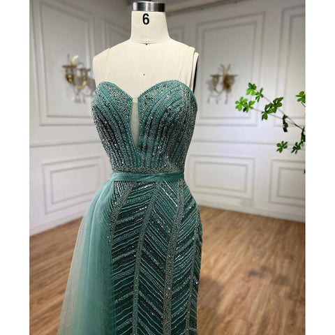 Arabic turquoise Mermaid Sexy High Split Beaded Long Evening Dresses Gowns For Women Wedding Party 2025 LA71966