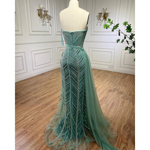 Arabic turquoise Mermaid Sexy High Split Beaded Long Evening Dresses Gowns For Women Wedding Party 2025 LA71966