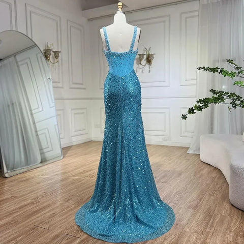 Vestidos de noche largos de sirena color beige, vestidos de fiesta de lujo con tirantes finos y cuentas de cristal para mujer 2025 LA72163 