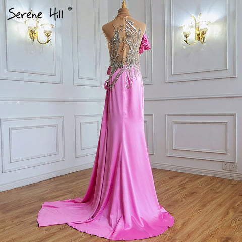 Vestidos de noche color beige con sobrefalda de sirena, elegantes, de satén con cuentas, para mujer, ideales para fiestas (LA71199) 