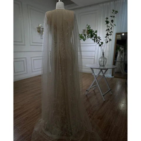 Chal de sirena beige con hilo, sexy, con cuentas y plumas, vestidos de noche de lujo de Dubái, colección 2025 para mujer, para fiestas, LA72142 