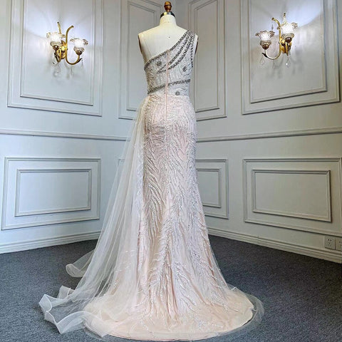 Robe de soirée élégante beige sexy fendue, style sirène, avec jupe perlée, 2025, pour femmes, LA71623 