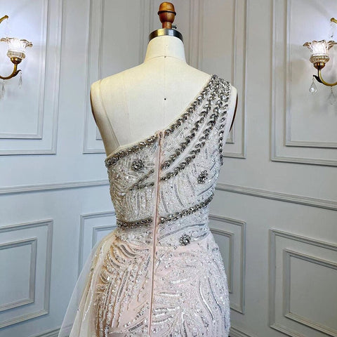 Robe de soirée élégante beige sexy fendue, style sirène, avec jupe perlée, 2025, pour femmes, LA71623 