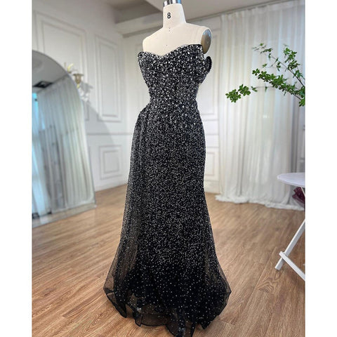 Vestido de noche de lujo con lentejuelas de cristal, estilo sirena, sexy y con abertura alta, para mujer, ideal para bodas y fiestas (modelo LA72150) 