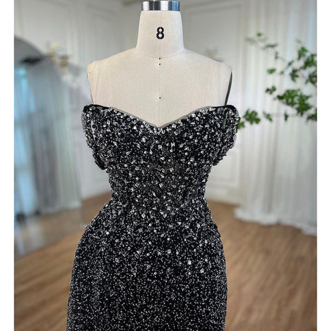 Vestido de noche de lujo con lentejuelas de cristal, estilo sirena, sexy y con abertura alta, para mujer, ideal para bodas y fiestas (modelo LA72150) 