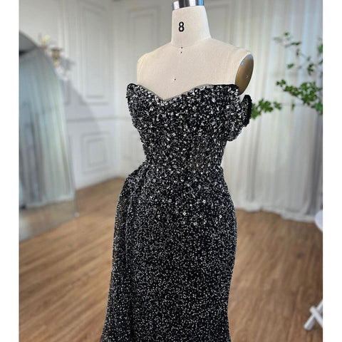 Vestido de noche de lujo con lentejuelas de cristal, estilo sirena, sexy y con abertura alta, para mujer, ideal para bodas y fiestas (modelo LA72150) 