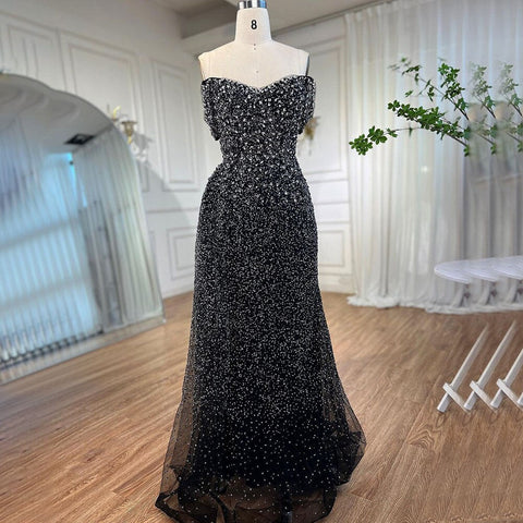 Vestido de noche de lujo con lentejuelas de cristal, estilo sirena, sexy y con abertura alta, para mujer, ideal para bodas y fiestas (modelo LA72150) 