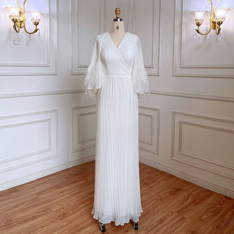 Vestido de noche marroquí elegante de sirena negra con mangas de capa de plumas para mujer, ideal para bodas y fiestas 2025 LA71852 