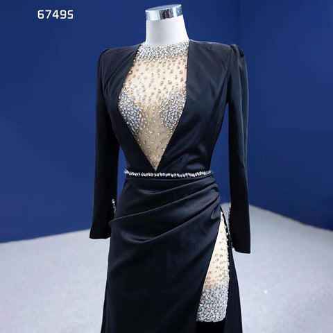 Vestidos de noche elegantes de sirena negra de lujo con cuentas para mujer, ideales para fiestas, colección 2025. Alta gama, hechos a medida. HM67495 