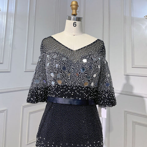 Vestido de sirena negro Kralen Avond elegante vestido de lujo 2025 para fiesta femenina LA71594 