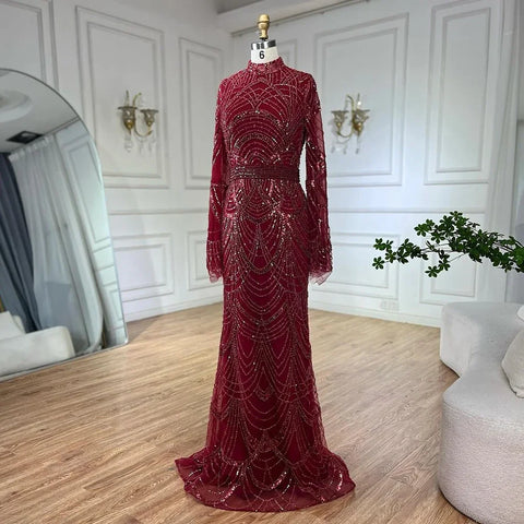 Vestidos de noche elegantes de sirena con cuentas, de lujo, estilo musulmán negro, para mujer, ideales para bodas y fiestas (2025) LA72512 