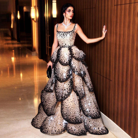 Robe de soirée luxueuse à volants et sequins scintillants, style robe de bal, LA72505 