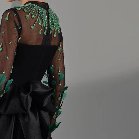 Vestidos de noche largos de lujo, de satén negro, estilo sirena, con encaje y cuentas, para mujer, ideales para bodas y fiestas (2025) LA72230 