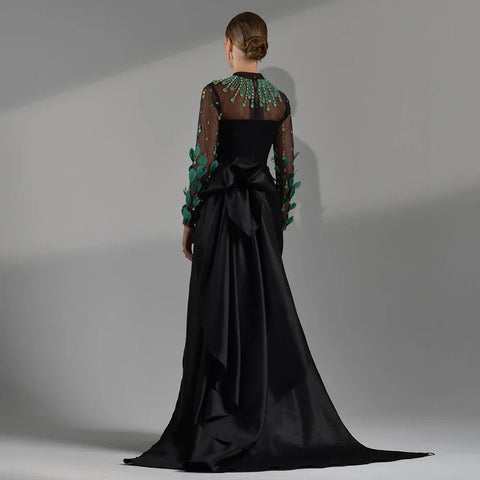 Vestidos de noche largos de lujo, de satén negro, estilo sirena, con encaje y cuentas, para mujer, ideales para bodas y fiestas (2025) LA72230 