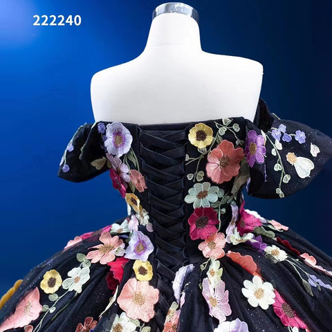 Vestido de novia negro sexy de lujo con hombros descubiertos, apliques y cordones, estilo baile, colección 2025, alta gama, hecho a medida HM222240 