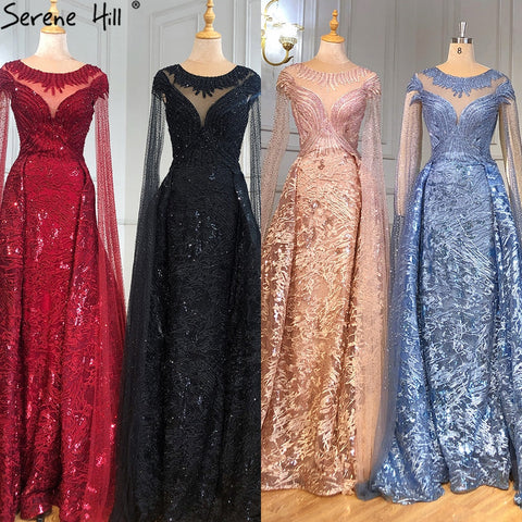 Black Sleeves  Luxury  2025 Lace Beaded Cape Sleeves  Mermaid Evening Gowns Elegant For Woman Party  LA71173