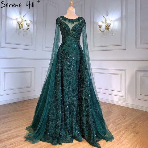 Black Sleeves  Luxury  2025 Lace Beaded Cape Sleeves  Mermaid Evening Gowns Elegant For Woman Party  LA71173