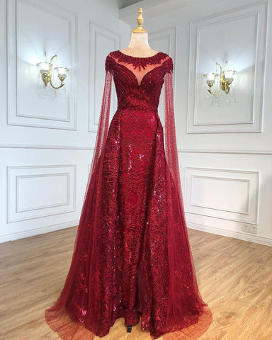 Black Sleeves  Luxury  2025 Lace Beaded Cape Sleeves  Mermaid Evening Gowns Elegant For Woman Party  LA71173