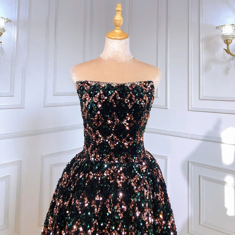 Vestidos de noche negros sin tirantes, estilo vestido, con lentejuelas, de lujo, corte en A, para mujer, ideales para bodas y fiestas (LA71523) 