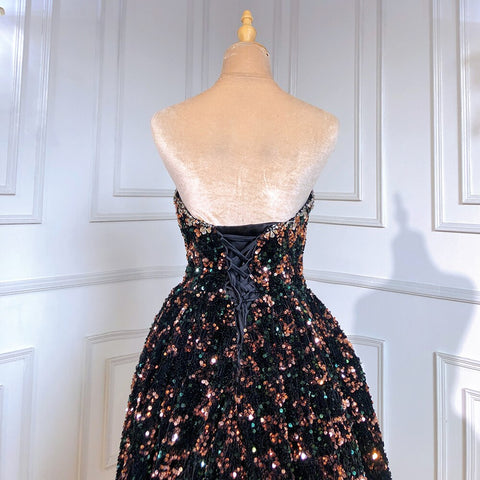 Vestidos de noche negros sin tirantes, estilo vestido, con lentejuelas, de lujo, corte en A, para mujer, ideales para bodas y fiestas (LA71523) 