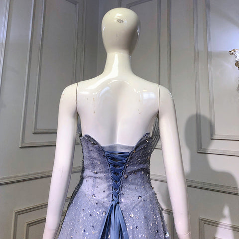 Vestidos de noche azules de corte A con cuentas brillantes, estilo vestido, sexys, de alta gama, con cordones, para mujer, para fiestas, LA71636 