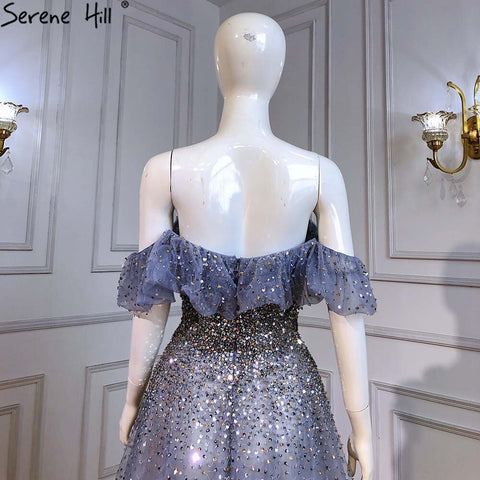 Robe de soirée luxueuse bleue trapèze, décolleté en cœur, perles scintillantes, sexy, pour femme, LA71478, 2025 