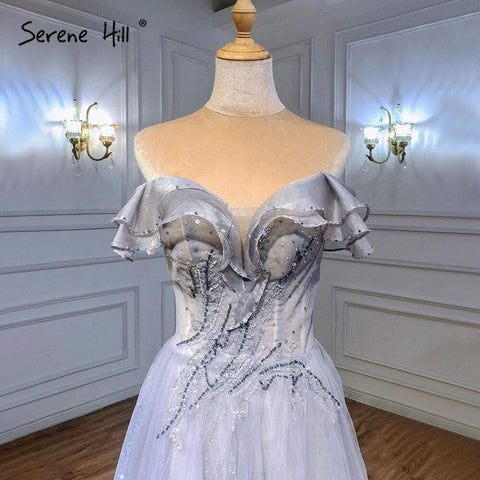 Blue A-Line Sexy Evening Dresses Gowns 2025 Beading Sleeveless For Women Wedding Party LA71148