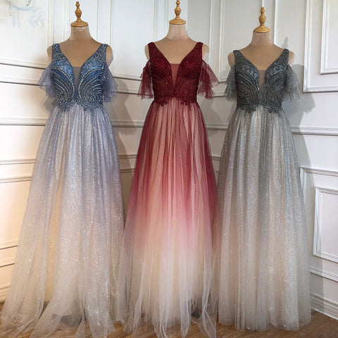 On Sale No Return No Refund Blue A-Line Sexy Evening Dresses Gowns 2025  Beaded Luxury For Women Wedding Party LA70775