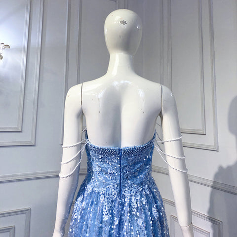 Vestidos de noche de lujo azul corte A, colección 2025, con cuentas brillantes, sexys, para mujer, ideales para bodas y fiestas (LA71609) 