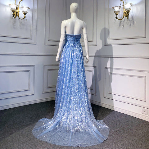 Vestidos de noche de lujo azul corte A, colección 2025, con cuentas brillantes, sexys, para mujer, ideales para bodas y fiestas (LA71609) 