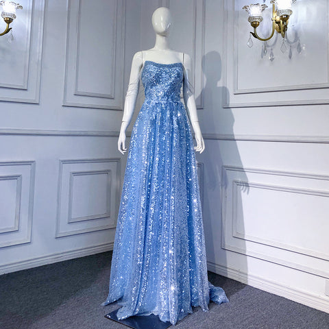 Vestidos de noche de lujo azul corte A, colección 2025, con cuentas brillantes, sexys, para mujer, ideales para bodas y fiestas (LA71609) 