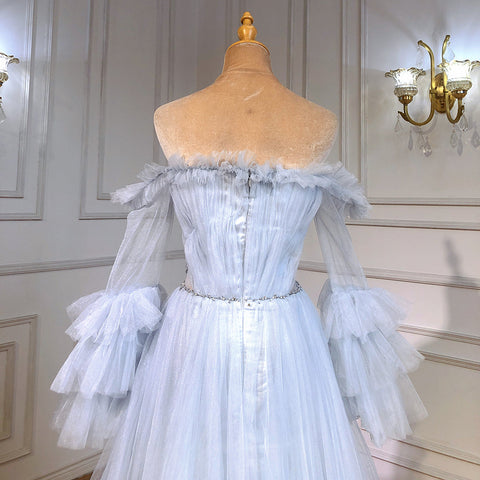 Vestidos de noche sexys de corte A en azul, con escote barco y cuentas, para mujer, ideales para bodas y fiestas (LA71483) 