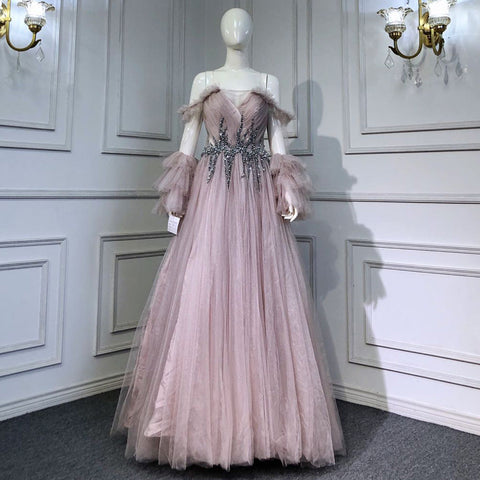 Vestidos de noche sexys de corte A en azul, con escote barco y cuentas, para mujer, ideales para bodas y fiestas (LA71483) 