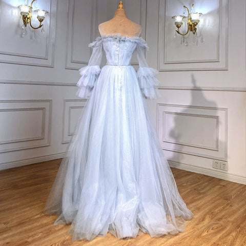 Vestidos de noche sexys de corte A en azul, con escote barco y cuentas, para mujer, ideales para bodas y fiestas (LA71483) 