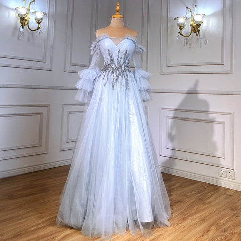 Vestidos de noche sexys de corte A en azul, con escote barco y cuentas, para mujer, ideales para bodas y fiestas (LA71483) 