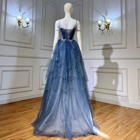 Vestidos de noche azules con cuentas brillantes, tirantes finos, sexys, 2025, para mujer, fiesta LA71292 