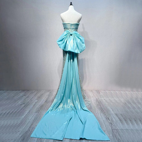 Vestidos de noche de sirena con cuentas azules 2025 Vestidos elegantes para mujer Fiesta de compromiso LA72110 