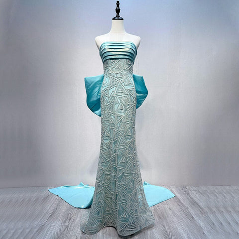 Vestidos de noche de sirena con cuentas azules 2025 Vestidos elegantes para mujer Fiesta de compromiso LA72110 