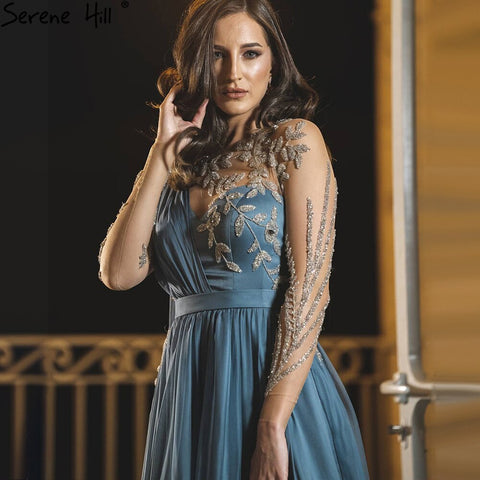 Blue Cape Sleeve Sexy Evening Dresses Gowns 2025 Beaded A-Line For Woman Wedding Party LA70308