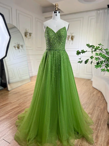 Arabic Blue Cape Sleeves A Line Beaded Luxury Dubai Evening Dresses Wedding Party Gowns For Women 2025 LA72191