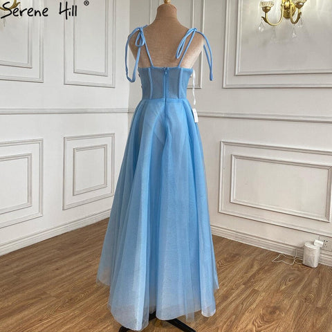 Blue Diamond A-line Evening Dresses Gowns 2025 Spaghetti Srtap Sexy Ankle Length For Women Party LA70862