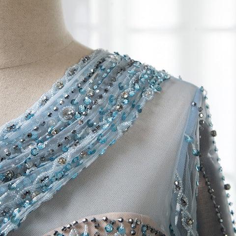 Blue Elegant Mermaid Sexy One Shoulder Beaded Luxury  Evening Dresses Gowns For Women Party 2025 LA71429A