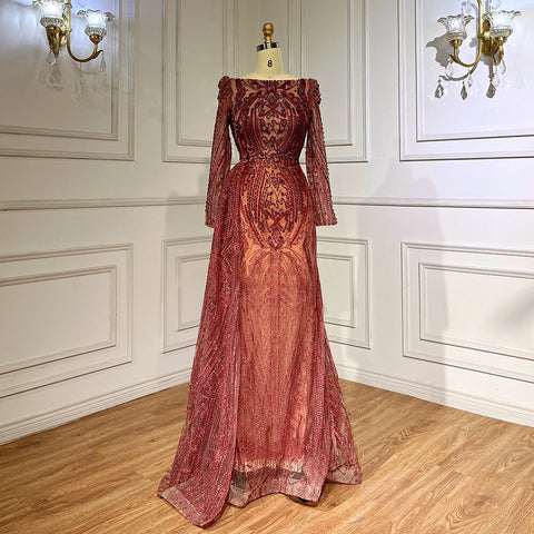 Robe de soirée sirène bleue élégante et sexy en dentelle et perles, luxueuse tenue de soirée pour femmes musulmanes, 2025, LA71833 