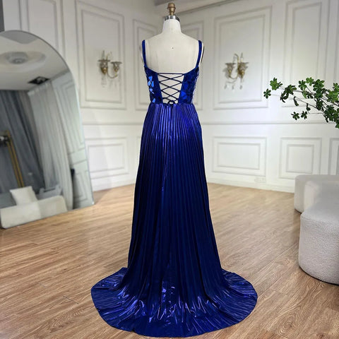 Blue Halter Straps Front Lace-Up Back Mermaid Beaded Sequined Evening Gown for Women | Wedding Party 2025 LA72612