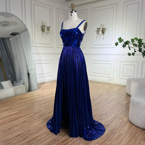 Blue Halter Straps Front Lace-Up Back Mermaid Beaded Sequined Evening Gown for Women | Wedding Party 2025 LA72612