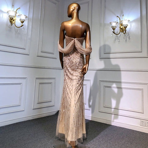 Blue High Split Mermaid Evening Dresses Gowns 2025 Beaded Elegant Luxury For Woman Party LA71595